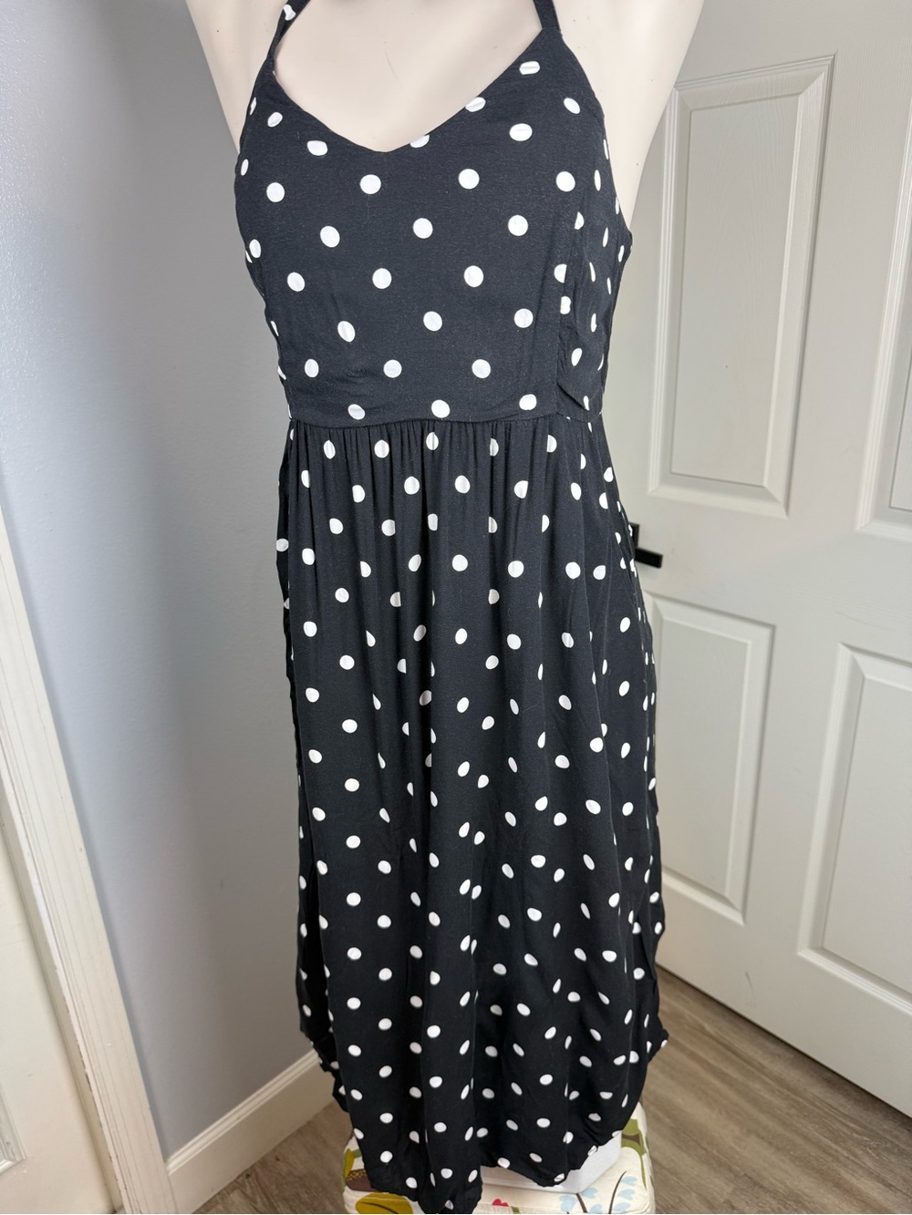 Old Navy Black and White Polka Dot Spaghetti Strap Dress